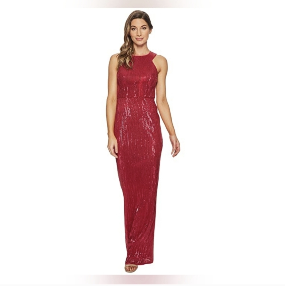 Adrianna papell halter sequin body form dress sz 6